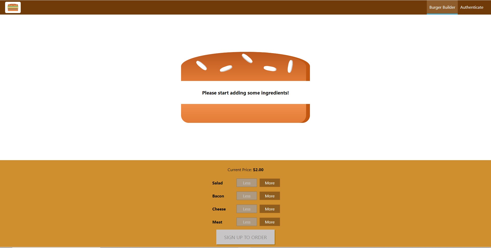Screenshot of Burger Builder App