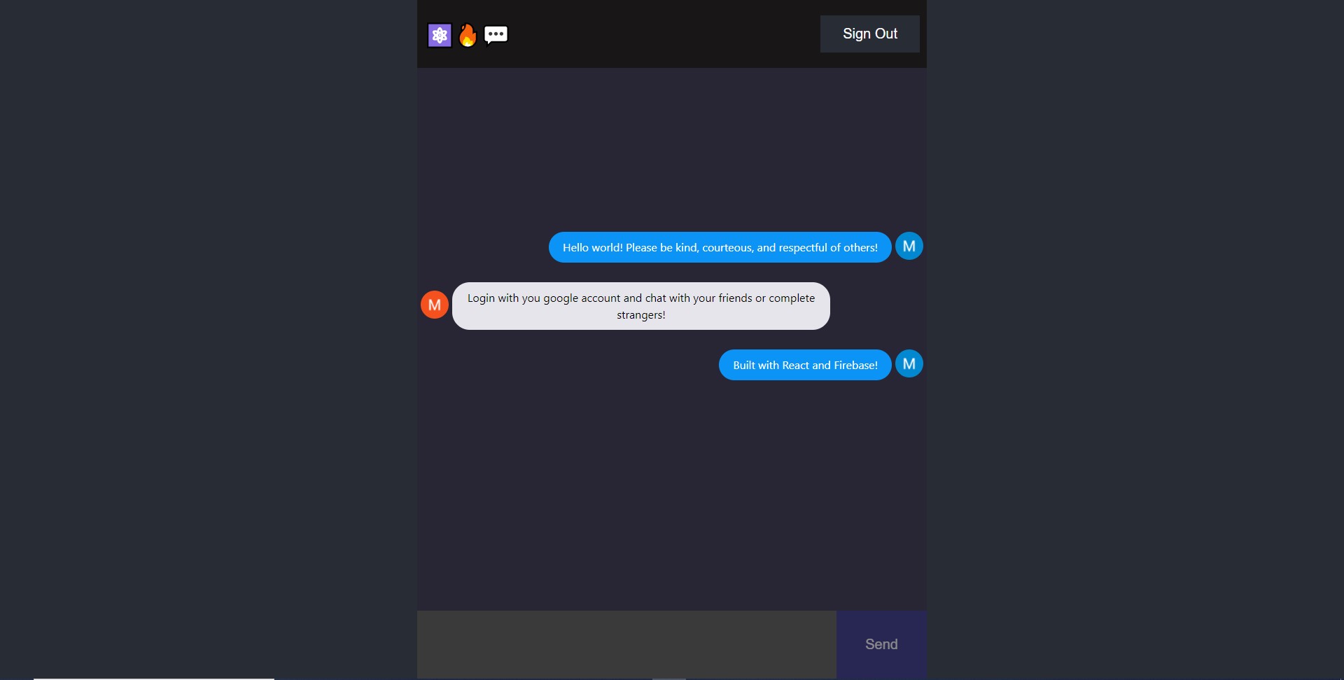 Screenshot of React Messenger App